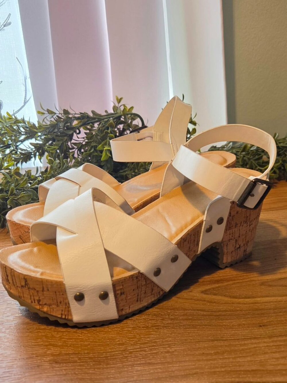 White Platform Wedge Sandals - Size 6.5